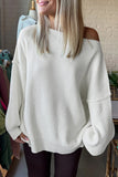 Asymmetric Neck Drop Shoulder  Sweater