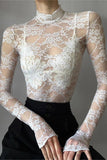 High-Neck Lace Long Sleeve Blouse