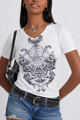 Graphic Print V-Neck T-Shirt