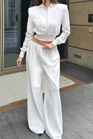 Zip-Up Sweatsuit Set with Wide-Leg Pants