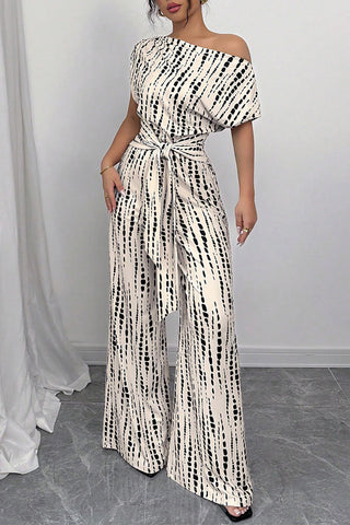 One-Shoulder Tie-Waist Jumpsuit