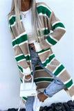 Striped Open-Front Long Cardigan