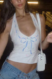 Halter Ribbon Embellished Tank Top