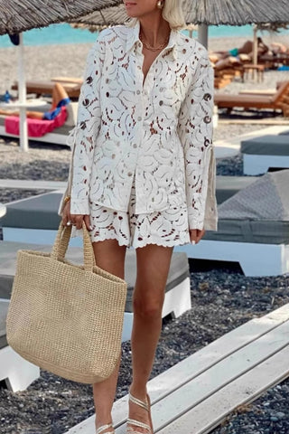 Eyelet Button-Up Short Set