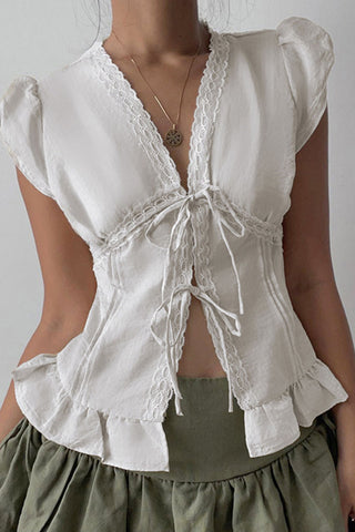 Tie-Front Ruffled Blouse