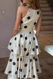 Polka Dot Ruffle Halter Dress
