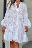 Eyelet Button-Front Casual Dress