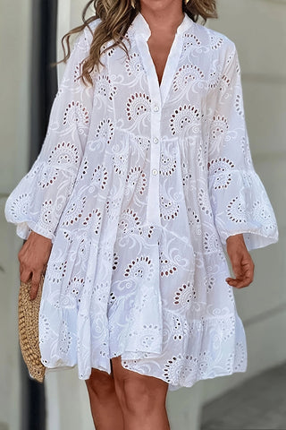 Eyelet Button-Front Casual Dress