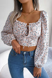 Floral Puff Sleeve Tie Front Blouse