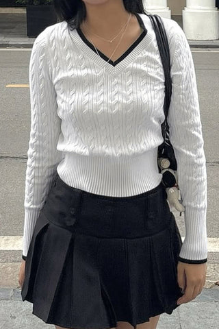 V-Neck Cable Knit Sweater