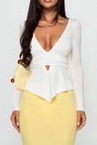 Deep V-Neck Flared Peplum Top