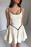 Flared Skirt Casual Dress with Black Trim