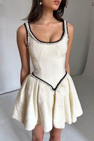 Flared Skirt Casual Dress with Black Trim