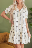 Bow Print Ruffle Mini Dress