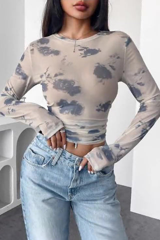 Long Sleeve Tie-Dye Mesh Top