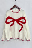 Bow Accent Sweater with Ribbed Trim