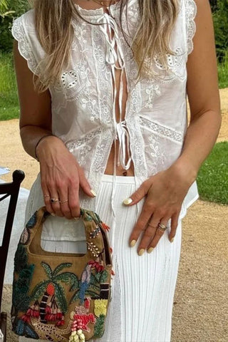 Sleeveless Lace Detail Blouse