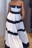 Strapless Striped Tiered Maxi Dress