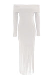 Off Shoulder Fringe Evening Dress