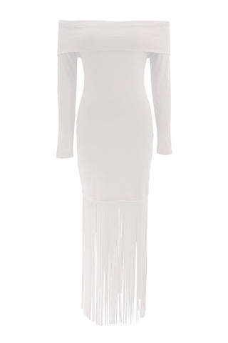 Off Shoulder Fringe Evening Dress