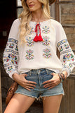 Floral Boho Blouse with Tassel Detail