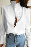 High Collar Button-Up Blouse