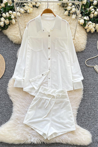 Button-Up Long Sleeve Shorts Set