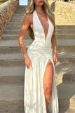Halter Ruched Maxi Dress