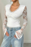 Lace Detail Long-Sleeve Blouse