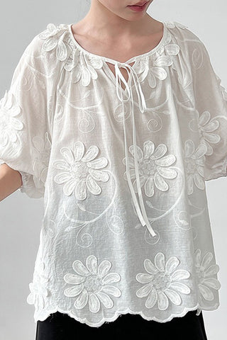 Floral Detail Tie-Front Top