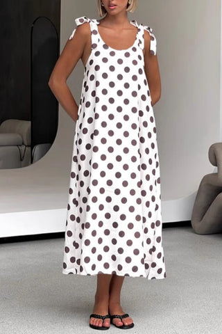 Polka Dot Tie-Shoulder Midi Dress