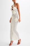 Floral Applique Halter Bodycon Dress