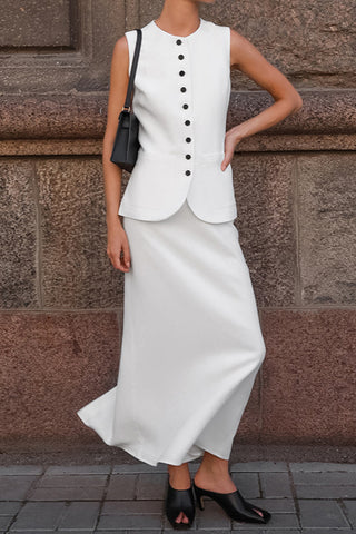 Buttoned Skirt Set Elegance