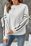 Bow-Accent Striped Sleeve Sweatshirt