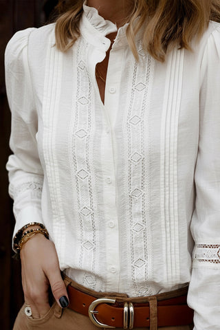Lace-Trim Ruffle Neck Blouse