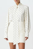Polka Dot High-Neck Blouse with Tie