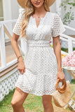 Eyelet Puff Sleeve Mini Dress