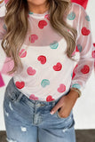 Romantic Heart Print Sheer Mesh Top