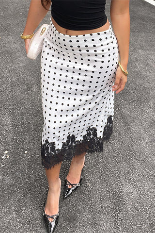 Lace Trim Polka Dot Skirt