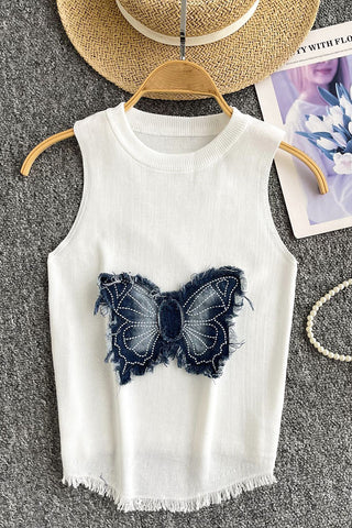 Sleeveless Denim Butterfly Tank Top