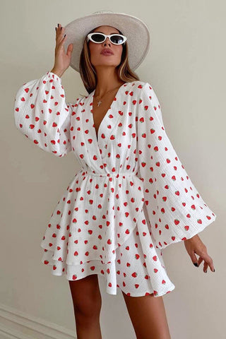 Flowy Strawberry Print Casual Dress