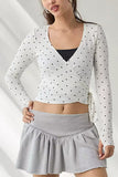 Striped Wrap-Front Long Sleeve Top