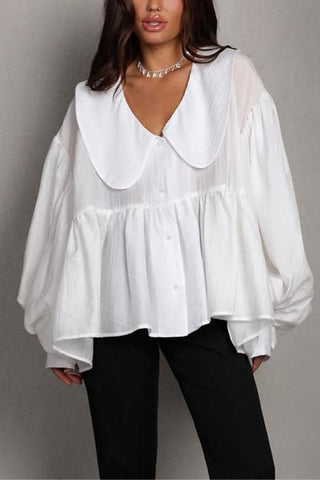 Oversized Collar Button-Up Blouse