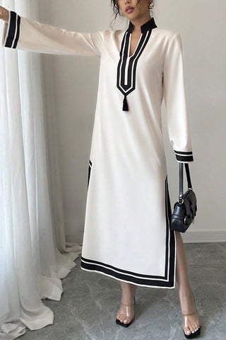 Long Sleeve Contrast Trim Casual Dress