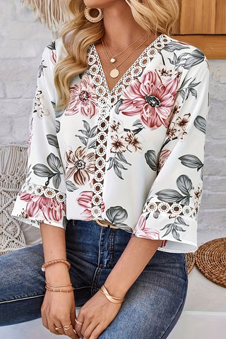 Floral Lace Trim Blouse