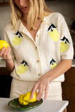 Lemon-Patterned Button-Up Sweater