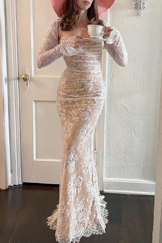 Long Sleeve Lace Overlay Maxi Dress