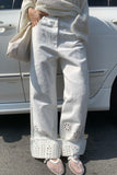 Eyelet Embellished Straight Jeans