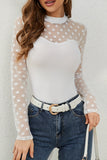 Polka Dot Mesh Long Sleeve Blouse