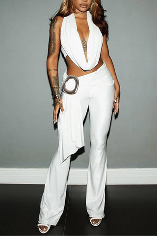 Halter-Neck Belted Pants Set